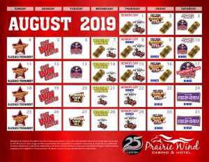 Prairie Wind Casino August 2019 Promo Calendar