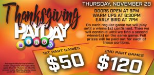 Prairie Wind Casino Thanksgiving 2019 Payday Bingo Promo