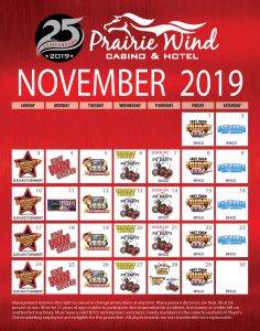 Prairie Wind Casino November 2019 Promo Calendar