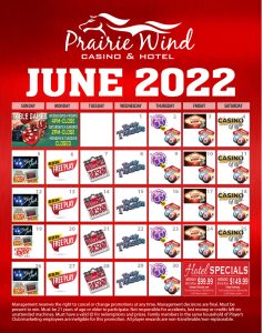 Prairie Wind Casino June 2022 Promo Calendar