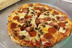 Meat lovers pizza at the Stronghold Restaurant