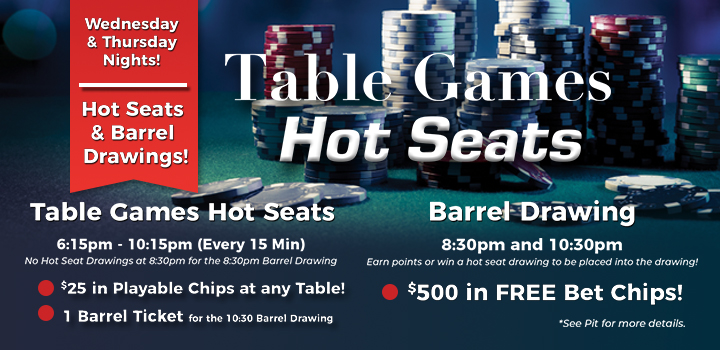 Wednesday & Thursday Night Table Games Hot Seats at Prairie Wind Casino