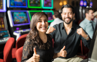 A couple having fun at a casino