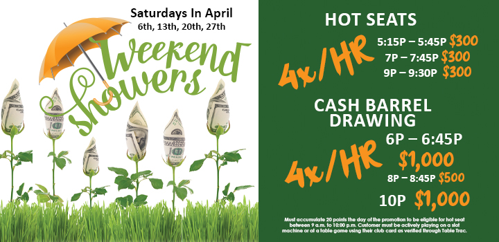 Weekend Showers Promotion Saturdays in April at Prairie Wind Casino